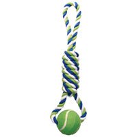 Corde de coton Dogit en spirale avec balle de tennis, bleu, vert lime et blanc Hot on Sale