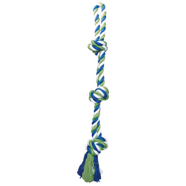 Corde de coton Dogit à 3 nœuds, bleu, vert lime et blanc For Discount