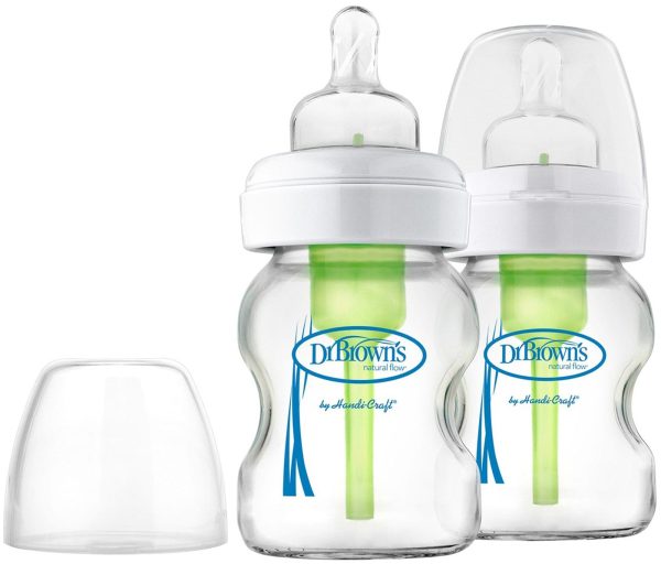 Dr Browns Natural Flow Options+ 2pk 5 Oz Glass Wide Neck Bottle Set - WB52700-P2 Online now